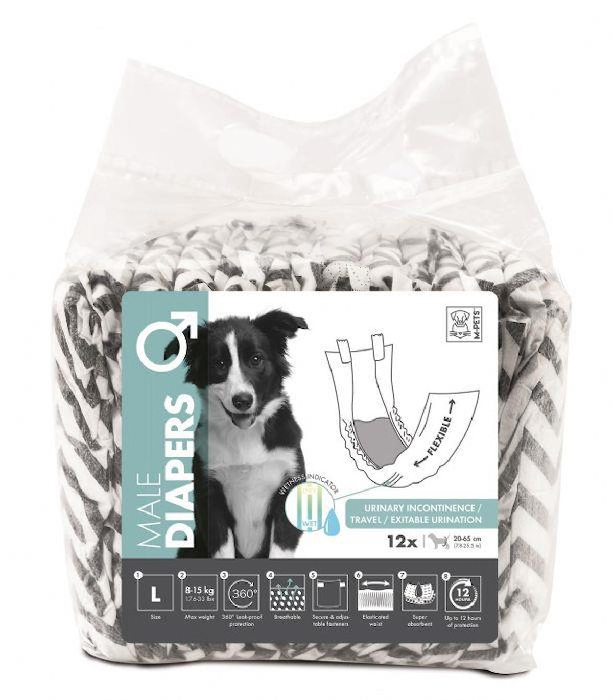 M-PETS DIAPERS ERKEK KÖPEKLER İÇİN KÜLOT (L) 12Lİ