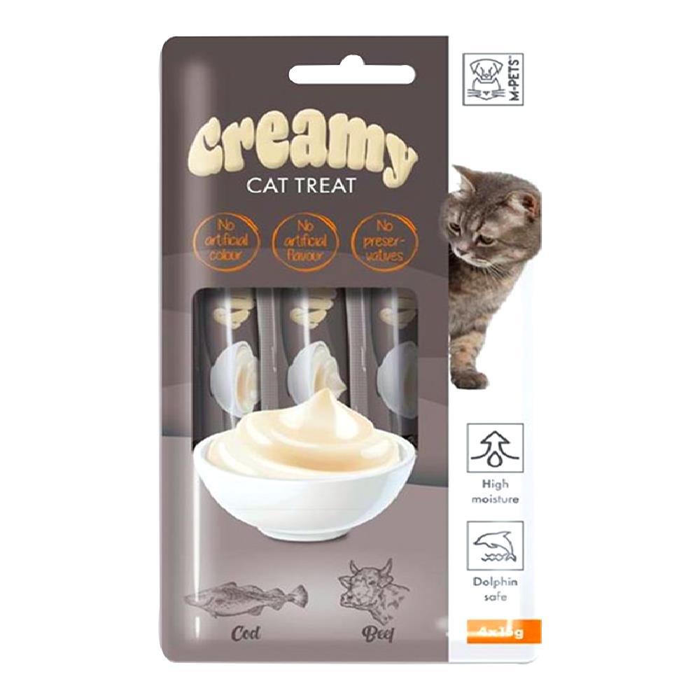 M-Pets Creamy Cat Treat Biftek - Morina Balıklı Krema Yetişkin Kedi Ödülü 4x15 g 