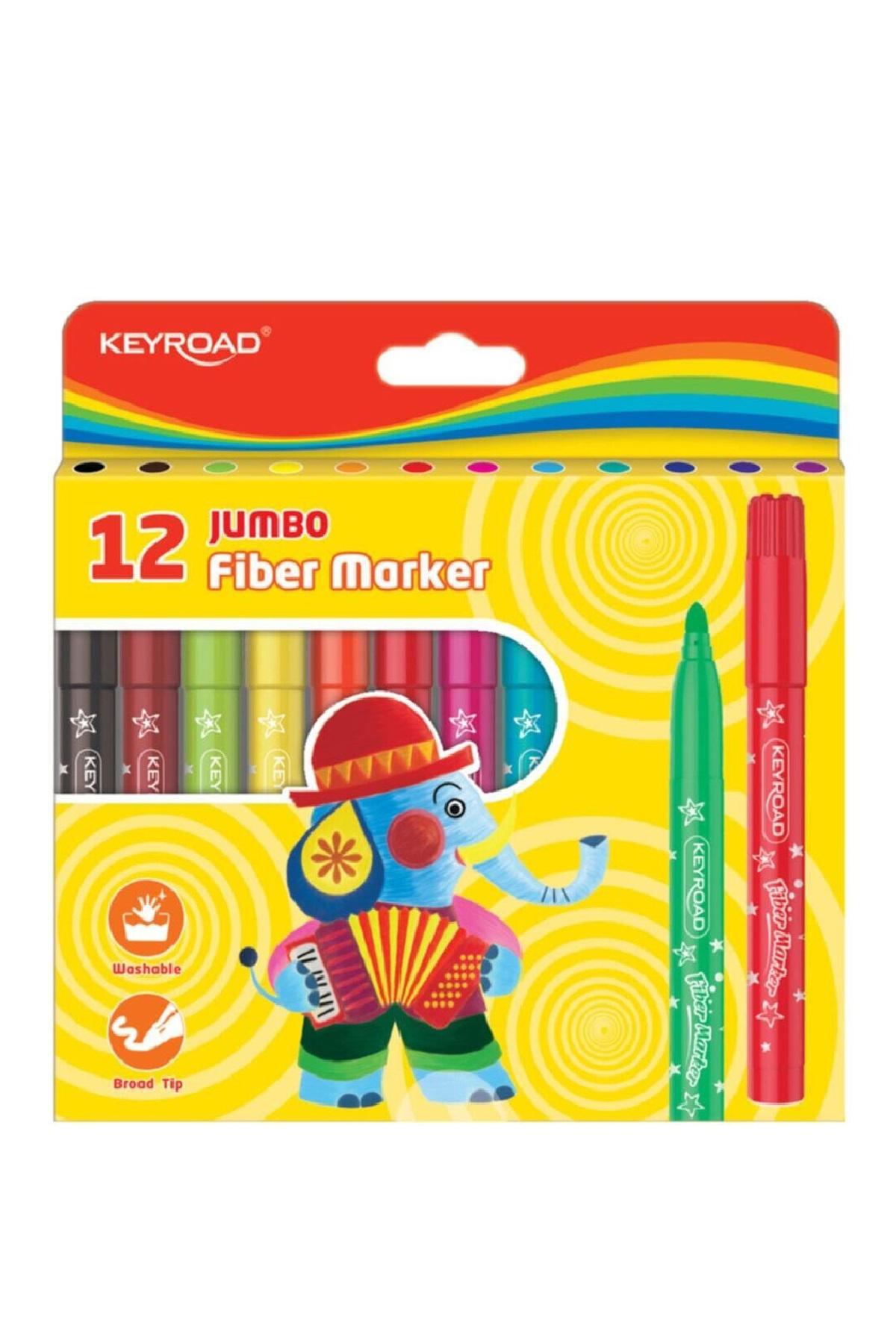 Keçeli Kalem 12 li Renk Jumbo Fiber Marker Keçeli Kalem Keyroad Keçeli Kalem Jumbo Fiber Marker