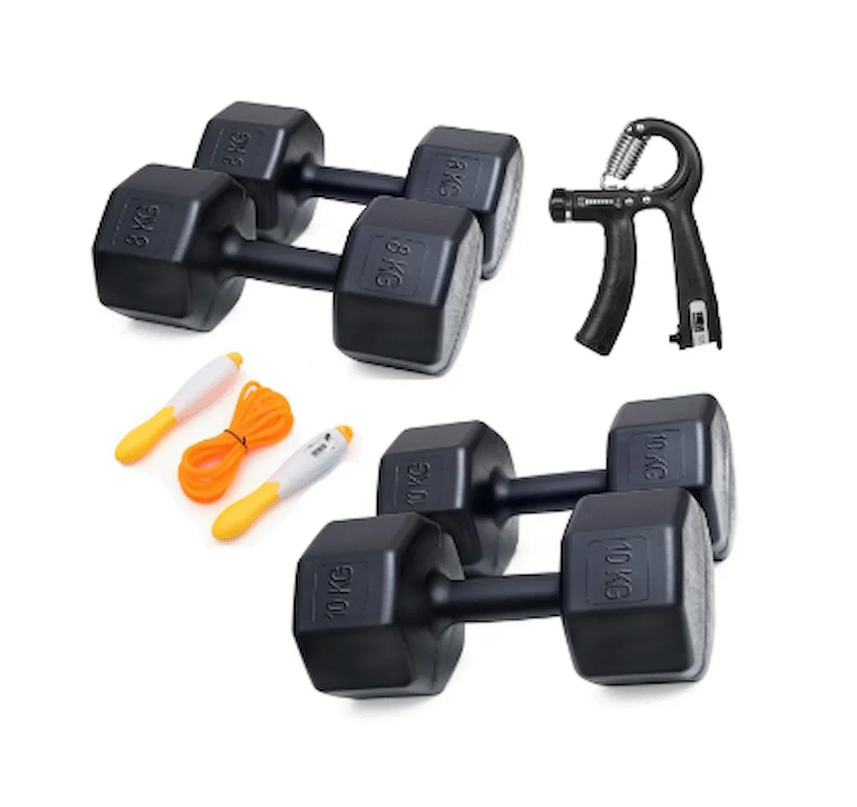 PS SPOR  2 Lİ DAMBIL SET 8 KG 2 ADET 10 KG 2 ADET SAYAÇLI AYARLANABİLİR EL YAYI + SAYAÇLI ATLAMA İPİ