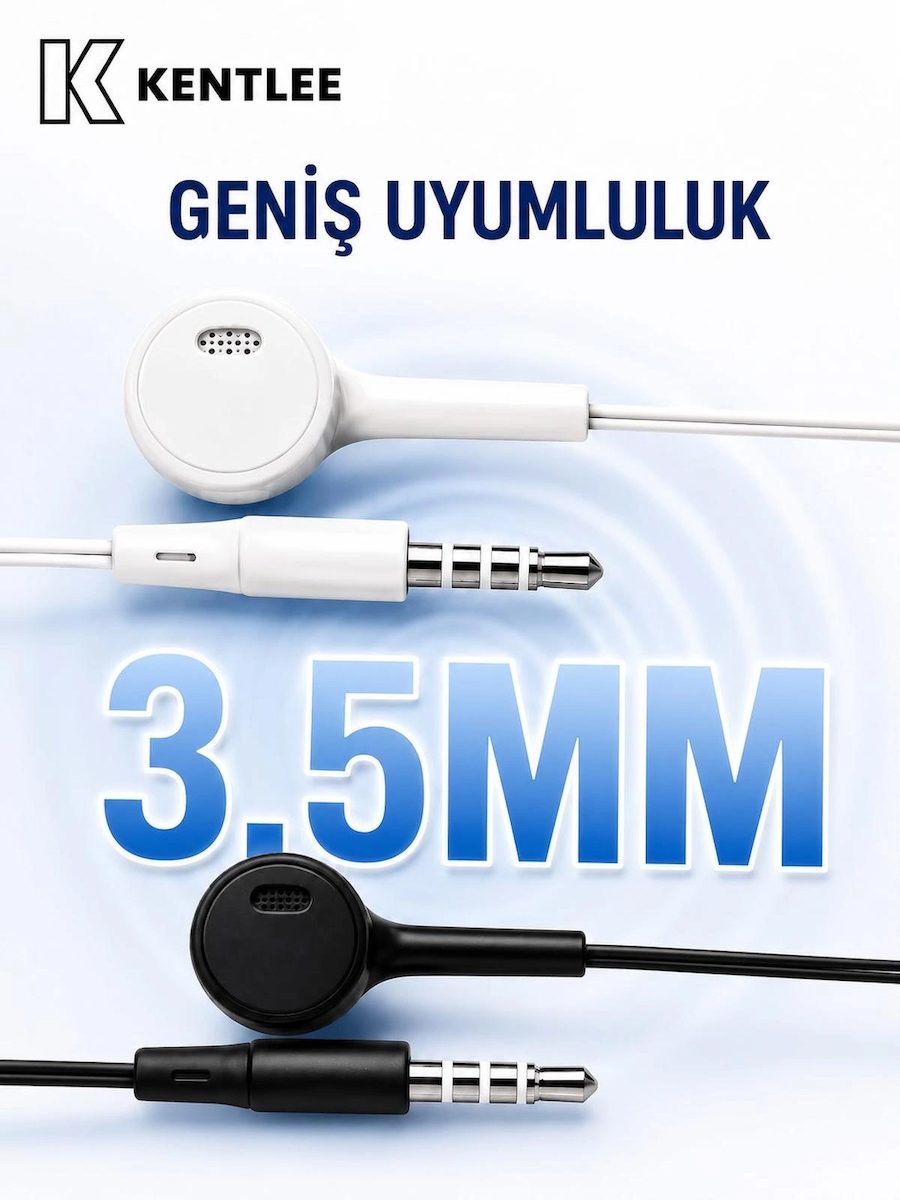 Yüksek Sesli Stereo Kulak İçi Kulaklık Mikrofonlu Beyaz 3.5mm Aux Jack Girişli 1m Kablo Tak Çalıştır iOS Android