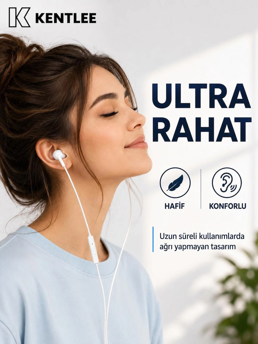 Yüksek Sesli Stereo Kulak İçi Kulaklık Mikrofonlu Beyaz 3.5mm Aux Jack Girişli 1m Kablo Tak Çalıştır iOS Android