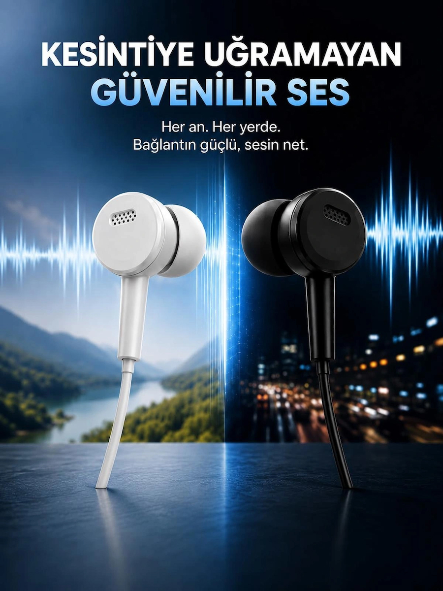 Yüksek Sesli Stereo Kulak İçi Kulaklık Mikrofonlu Beyaz 3.5mm Aux Jack Girişli 1m Kablo Tak Çalıştır iOS Android