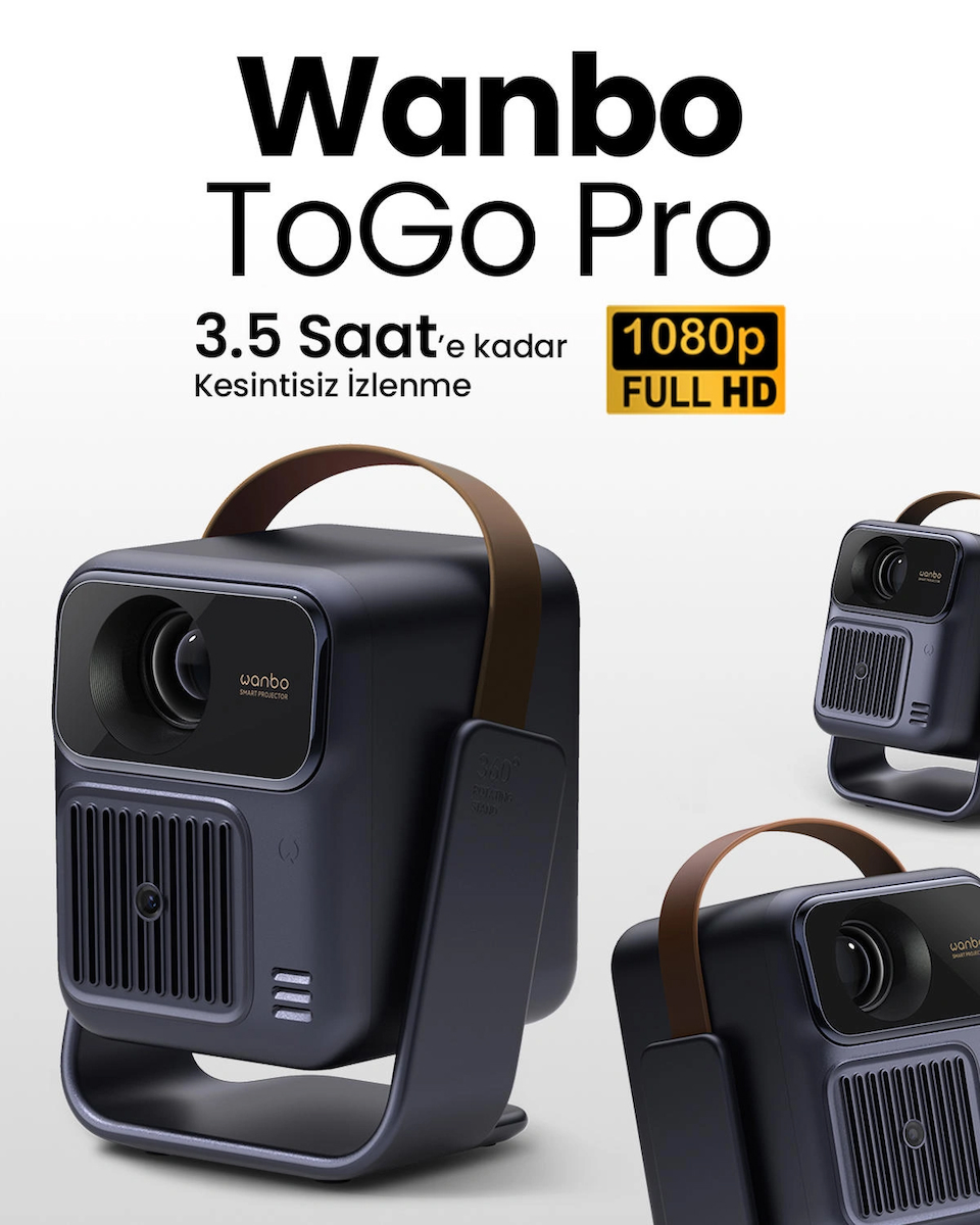 Wanbo ToGo Pro Android TV 14 Taşınabilir,Bataryalı Full HD 500 ANSI Dahili standlı projeksiyon cihazı