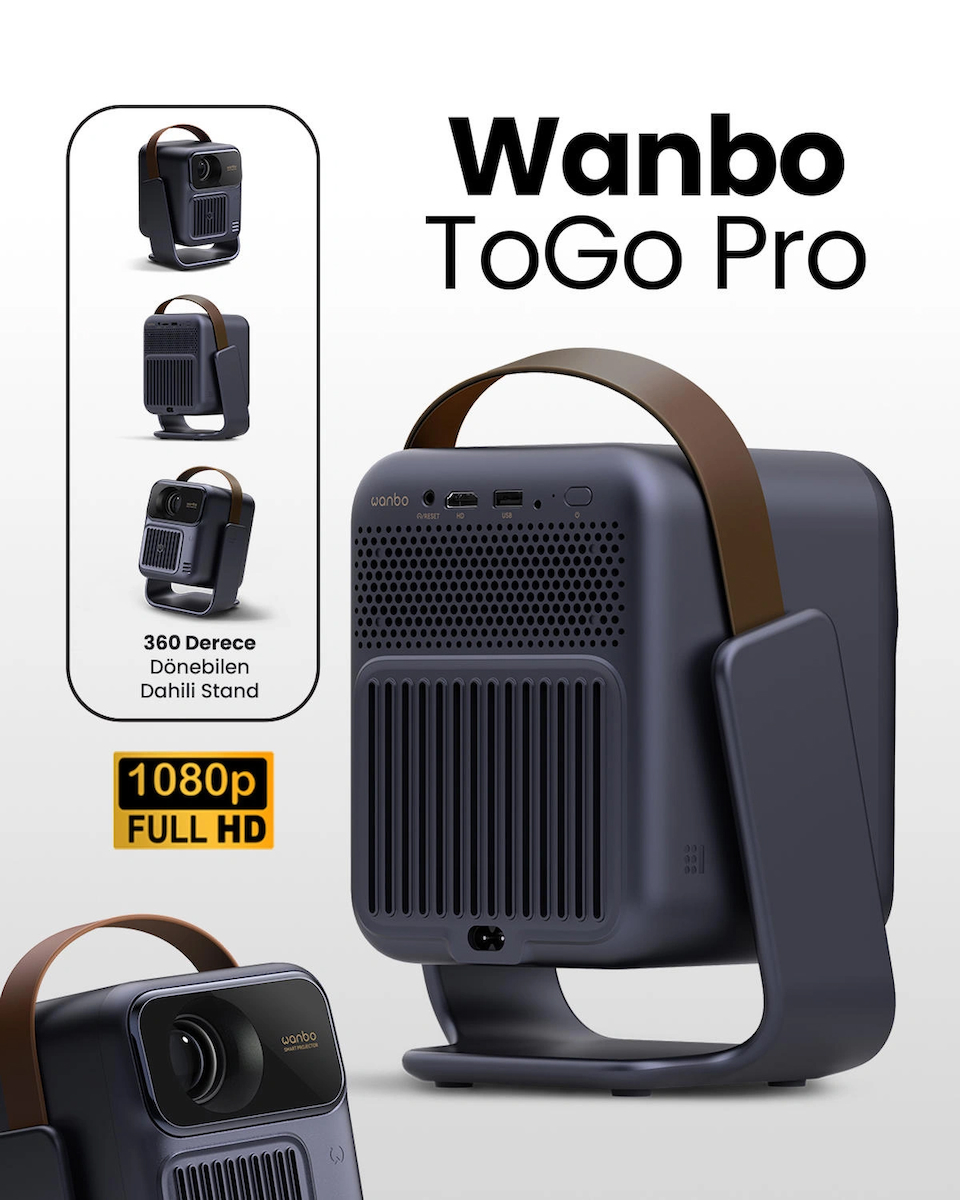 Wanbo ToGo Pro Android TV 14 Taşınabilir,Bataryalı Full HD 500 ANSI Dahili standlı projeksiyon cihazı