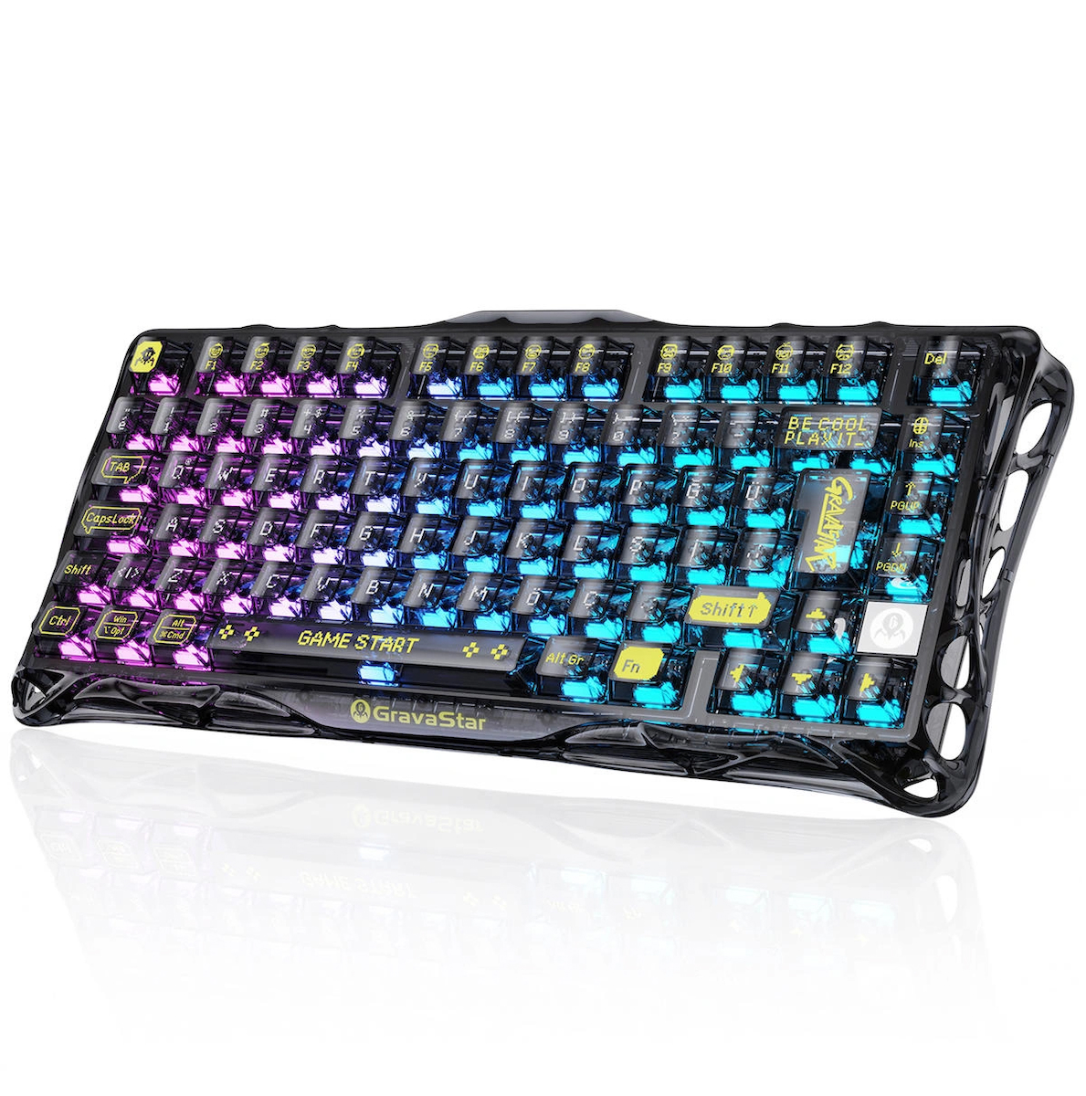 GravaStar Mercury K1 Lite RGB Kablosuz Mekanik Gaming Klavye, Türkçe Q, Transparan Siyah