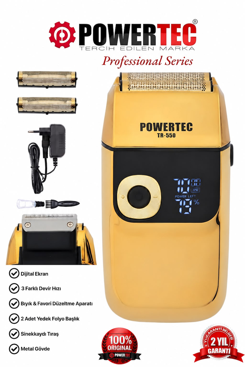 Powertec TR-550 Şarjlı Günlük Sakal Sinekkaydı Tıraş Hassas Düzeltici Döner Başlık