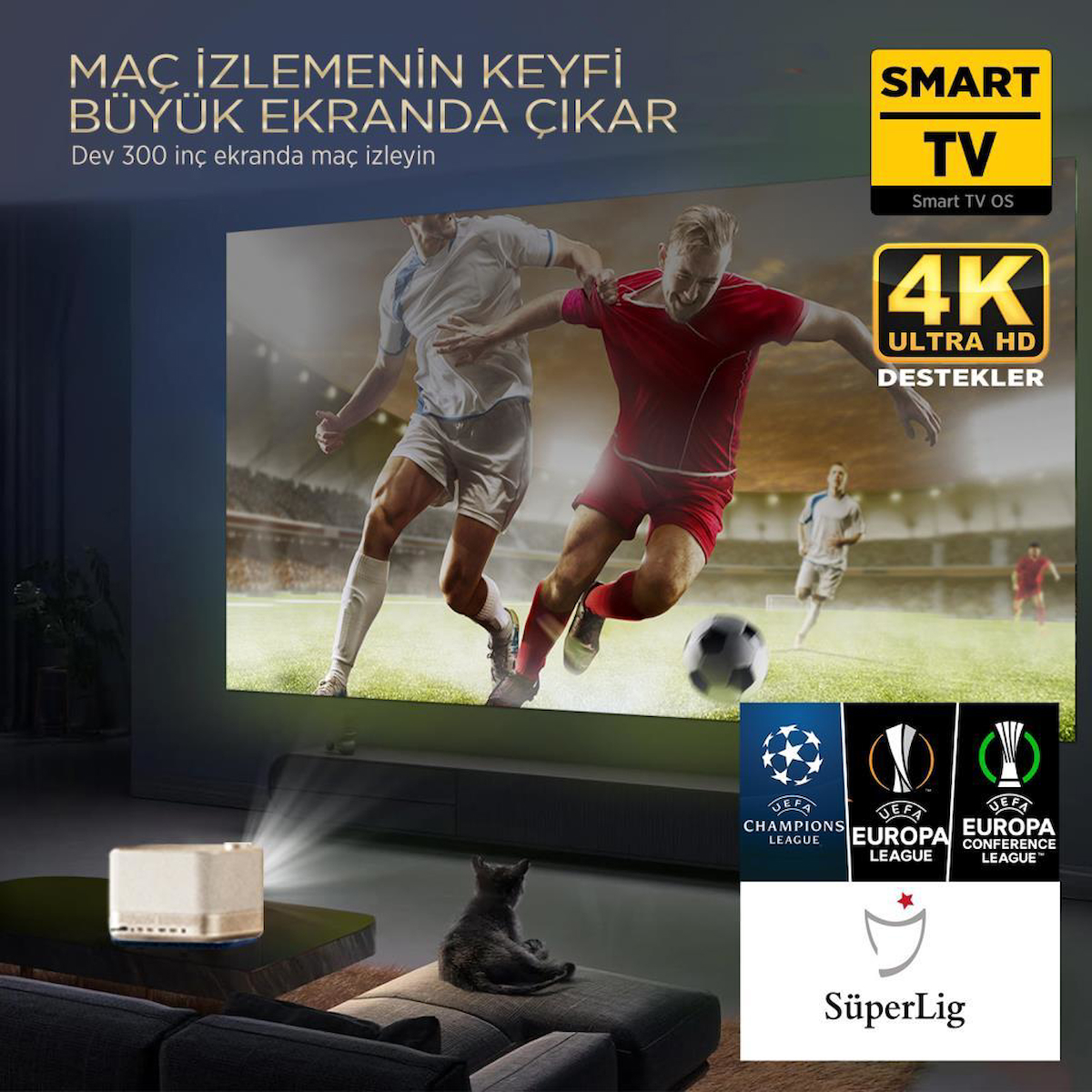 Vankyo Aurzen Boom 3 4K Android TV Projeksiyon Cihazı +Auto Focus+Auto Keystone+6G WiFi+5.2 Bluetooth+300 İnç Yansıtma+36W HiFi Dolby Ses Sistemi Gold – PS5/PS4/XBOX/HDMI