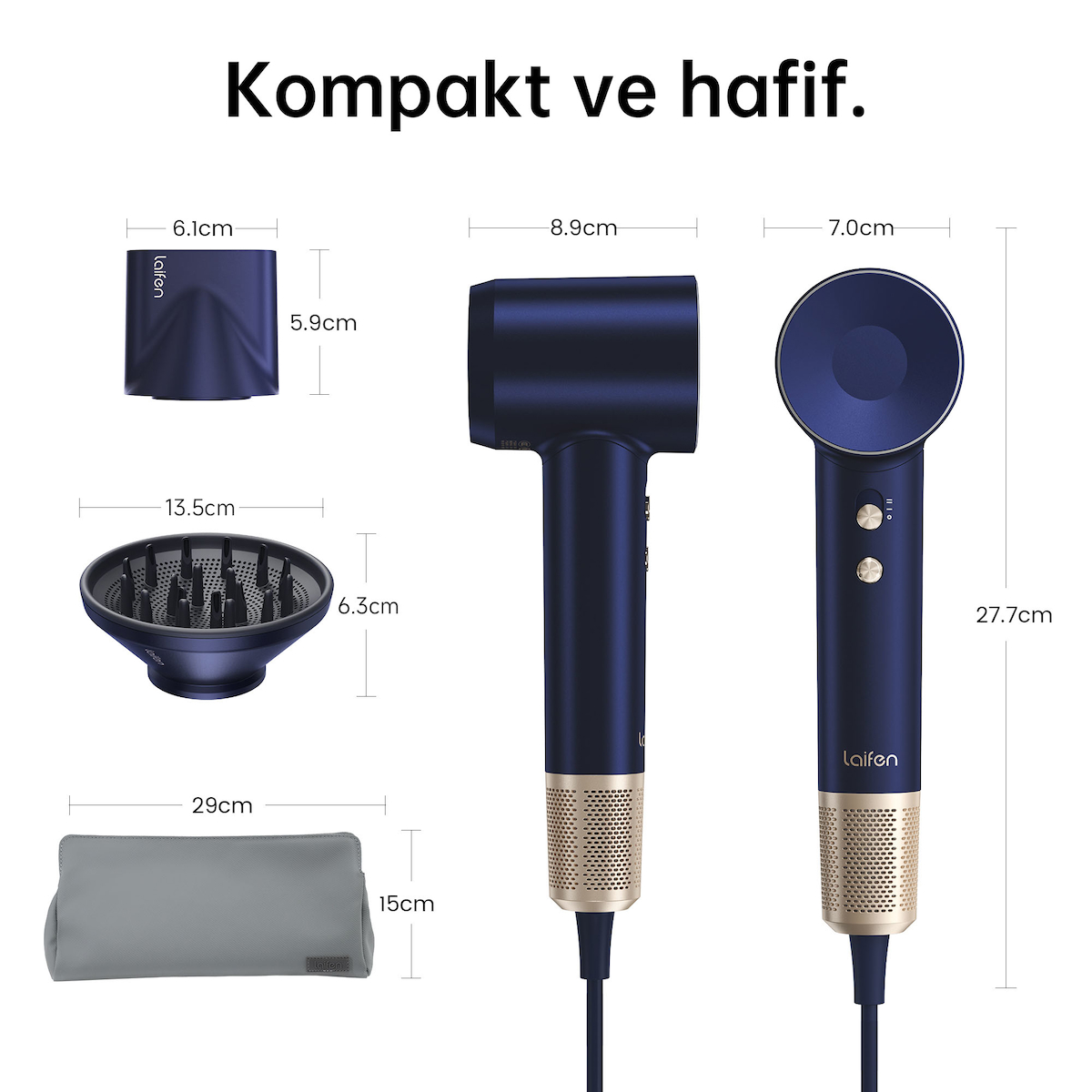 Laifen Swift Premium Saç Kurutma Makinesi-Golden Blue (Laifen Türkiye Garantili)