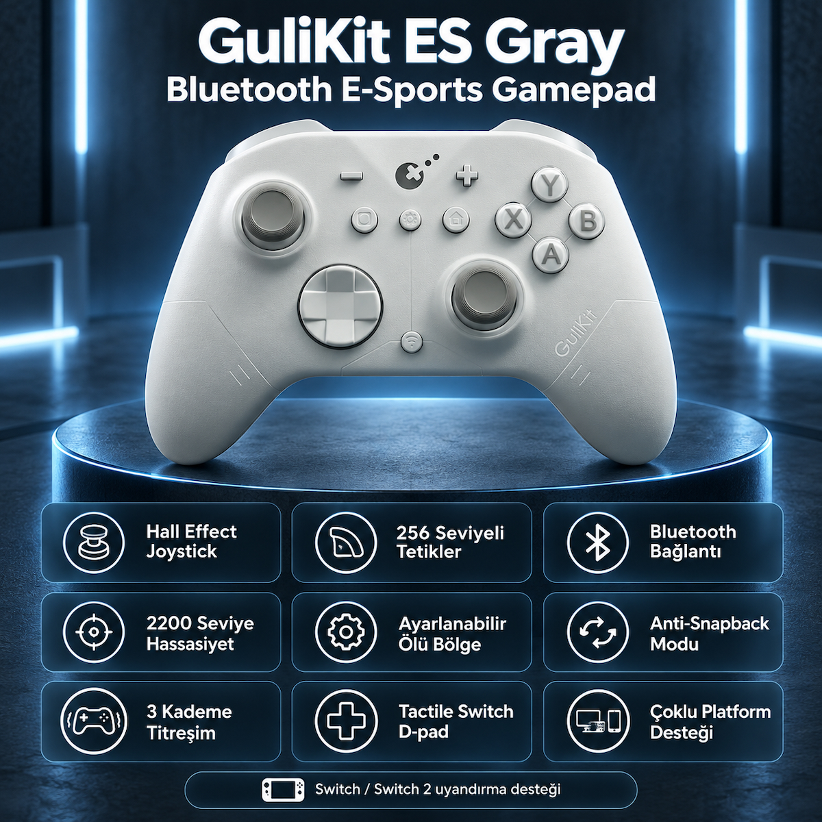 GuliKit ES Gray Hall Effect Trigger Hall Effect Joystick Bluetooth E-Sports Gamepad
