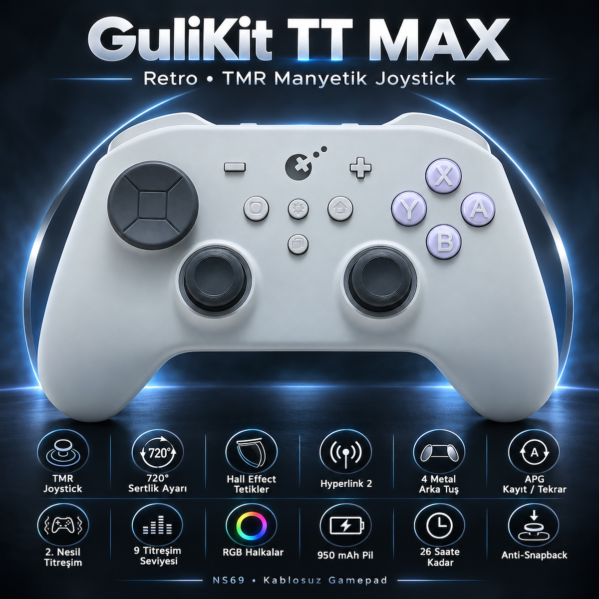 GuliKit TT Max Retro Hall Effect Destekli TMR Manyetik Joystick Kablosuz Gamepad (NS69)