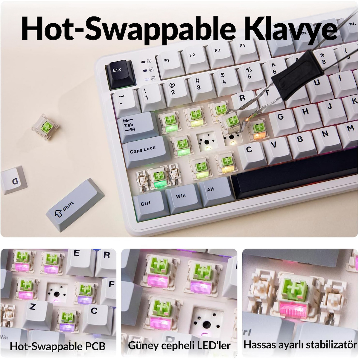 Aula F108 Pro Ekranlı Mekanik Klavye Reaper Switch RGB Hot Swap 8000mAh Makrolu Oyuncu Klavyesi Mavi
