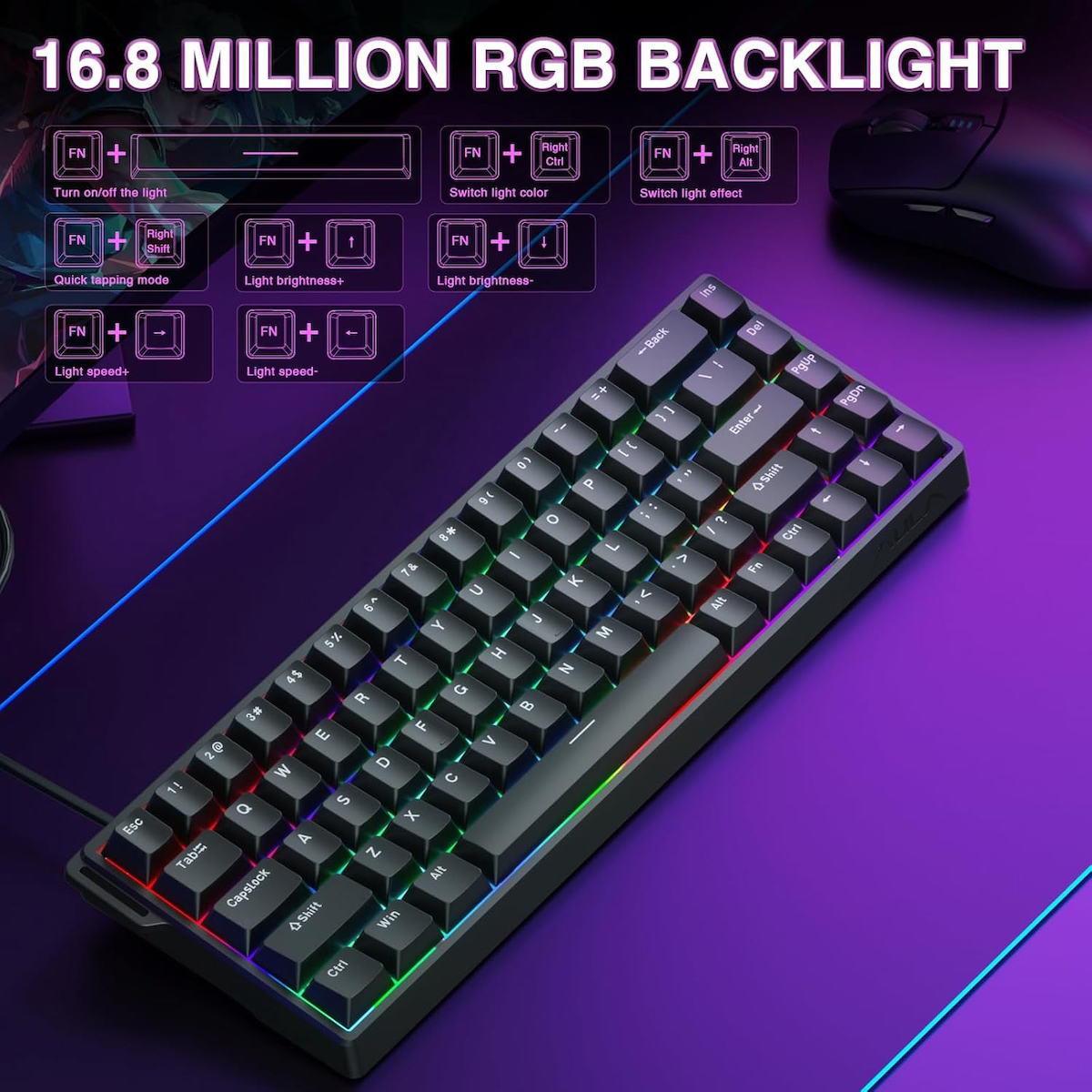 Aula Win68 He Manyetik Klavye Rapid Trigger Graywood Swtich 8000Hz RGB TKL Hot Swap Oyuncu Klavyesi Siyah