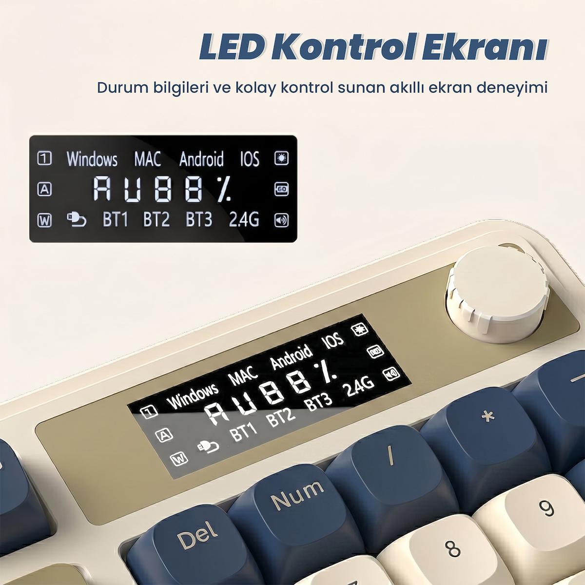 Aula S99 Pro Retro RGB Gaming 3 Modlu Bluetooth/2.4GHz/USB-C Kablosuz Makrolu Türkçe Q Klavye Lacivert