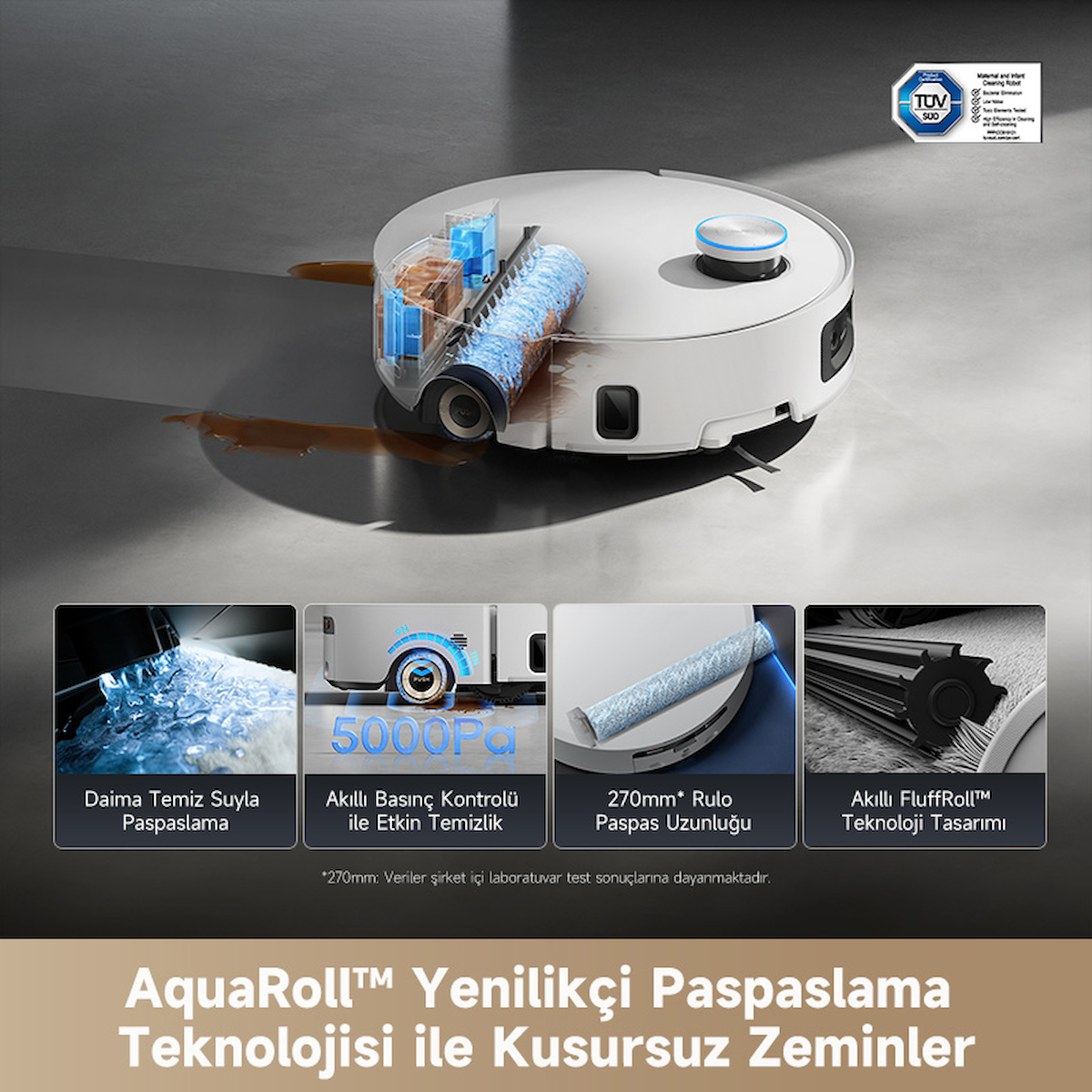 Dreame Aqua 10 Ultra Roller Robot Süpürge Beyaz, 30.000Pa Emiş Gücü