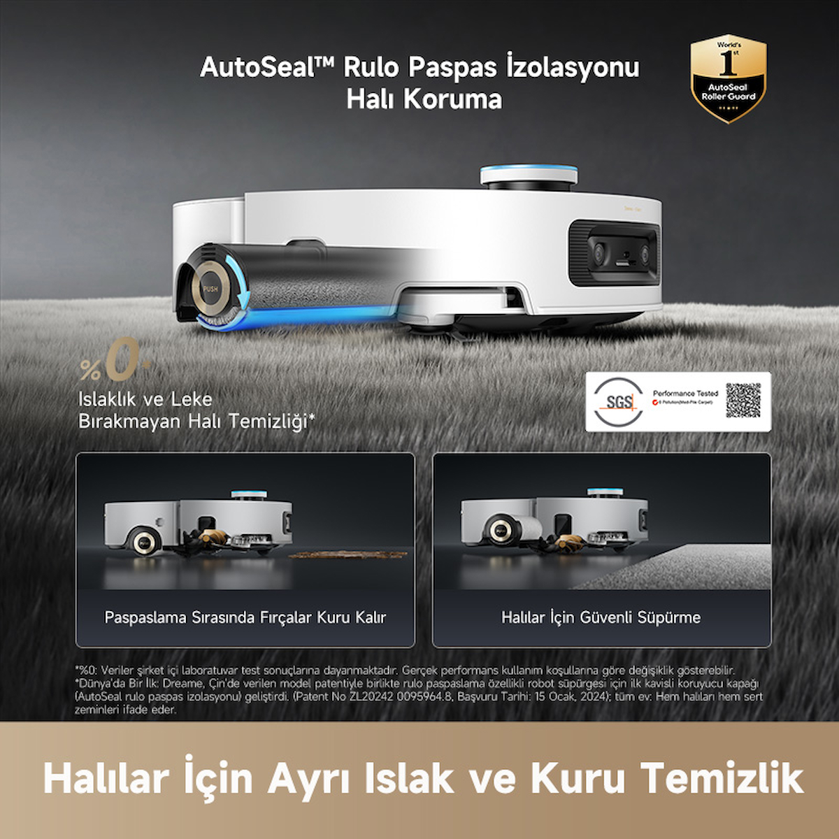 Dreame Aqua 10 Ultra Roller Robot Süpürge Beyaz, 30.000Pa Emiş Gücü