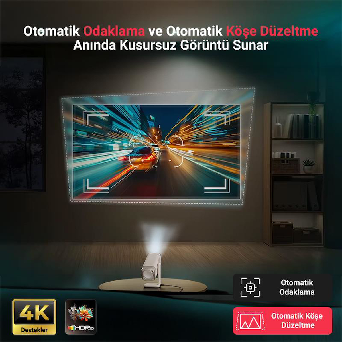 Vankyo Aurzen Boom Air Android Google TV 4K Destekli Projeksiyon Cihazı +HDR10+ToF Auto Focus+Auto Keystone+6G WiFi+6.1BT+Dolby Ses Sistemi+Powerbank Desteği – PS5/PS4/XBOX