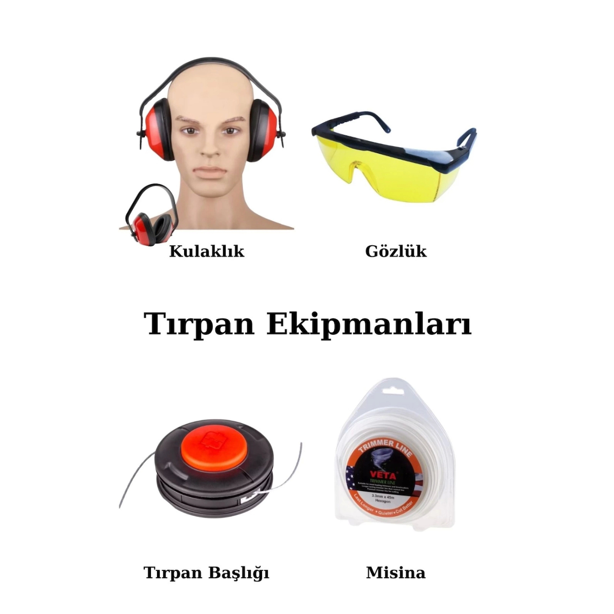 Motorlu Tırpan Ekipmanları Tırpan Başlığı-Gözlük-Kulaklık-Misina