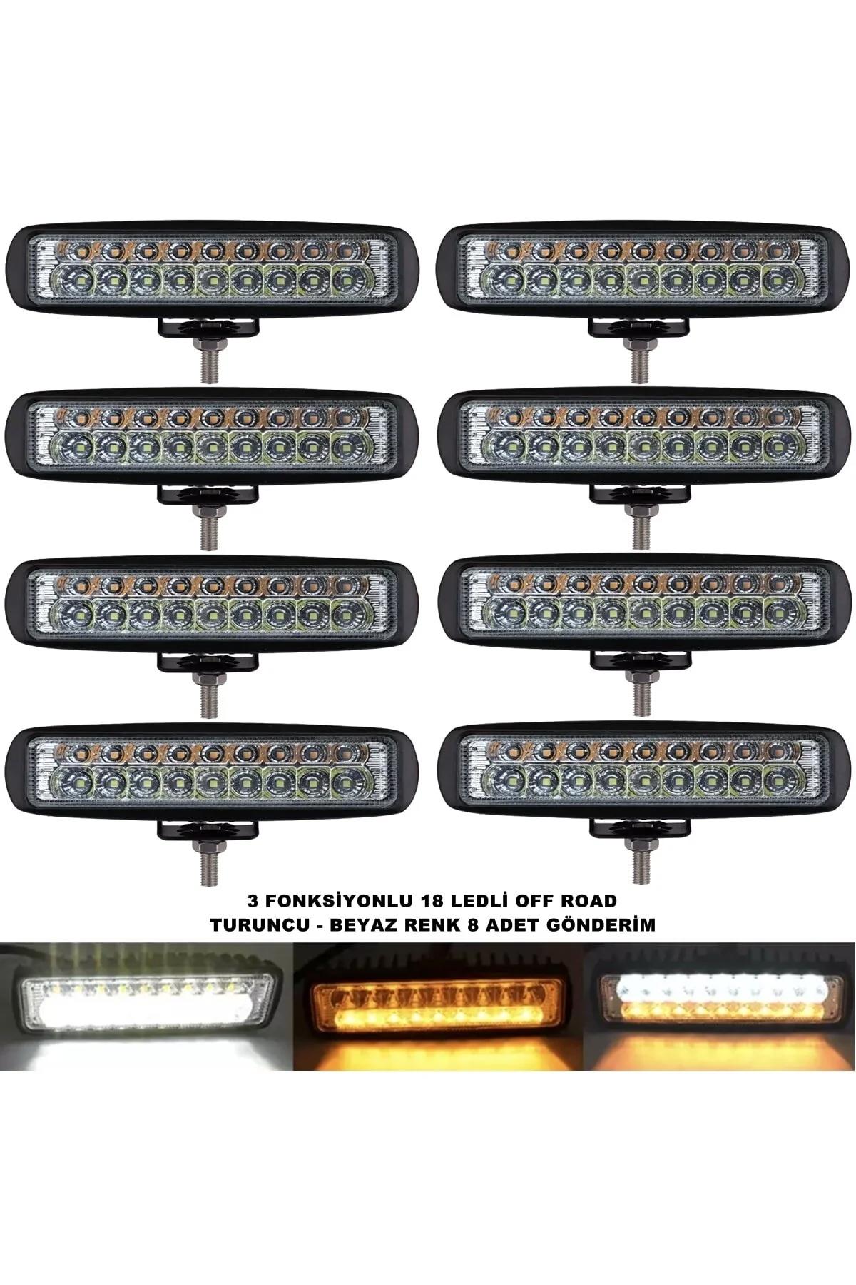 Off Road Led Lamba Turuncu - Beyaz Renk 3 Fonksiyonlu 18 Led 4 X 15 Cm 8 Adet