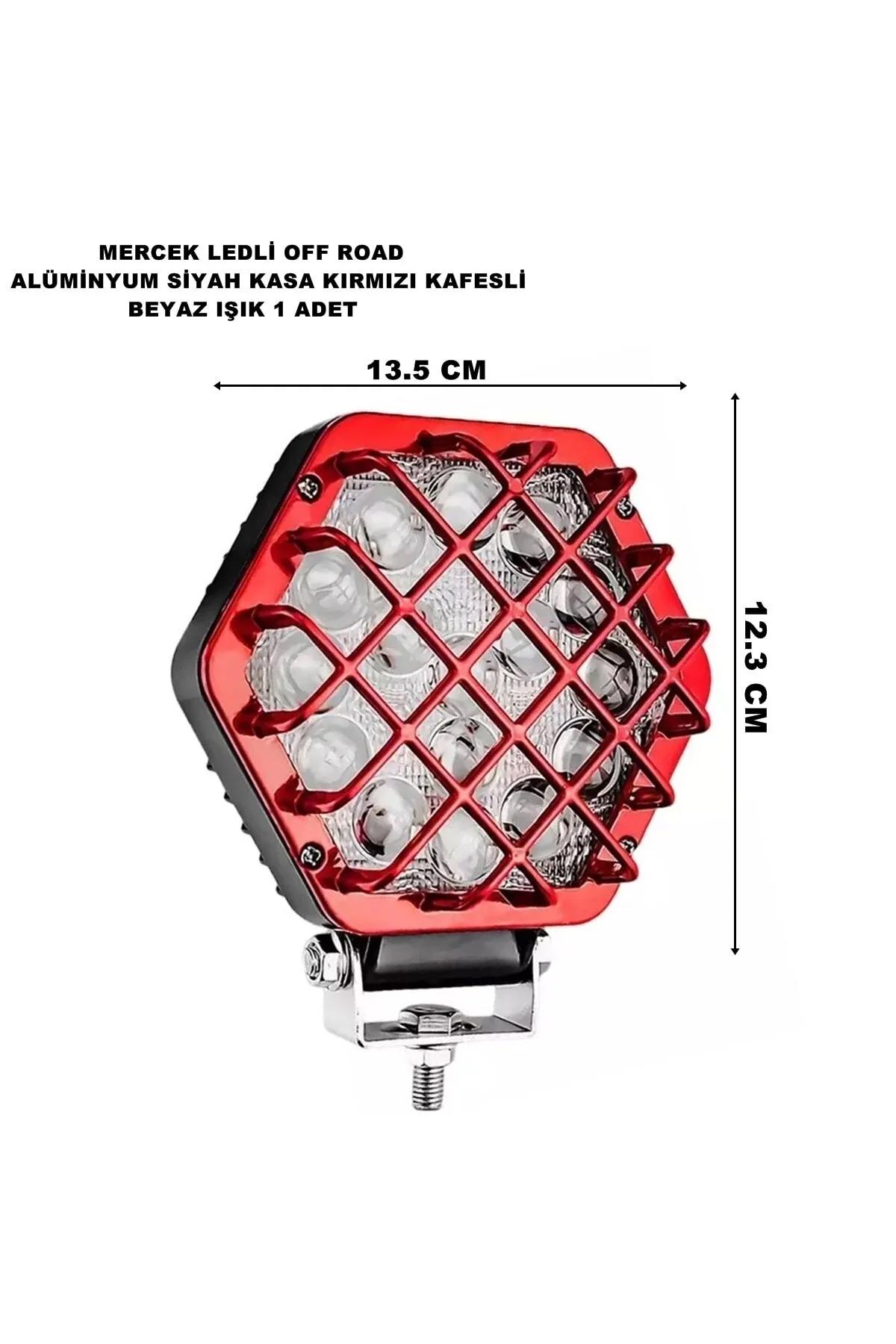 Off Road Led Lamba Kafesli Alüminyum Kırmızı Kasa Beyaz Sabit Led 12,3 X 13,5 Cm 1 Adet -