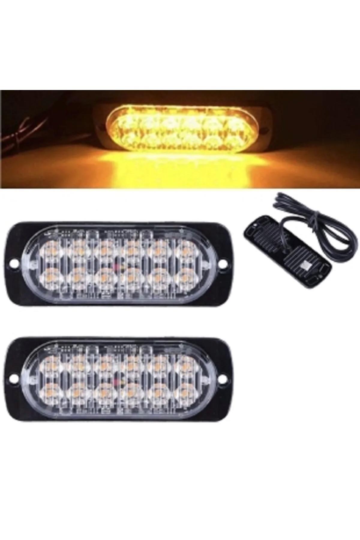 Off Road Led Lamba Turuncu Çakarlı 16 Fonksiyonlu 12 Led 4 X 11 Cm 2 Adet -  Uyumlu