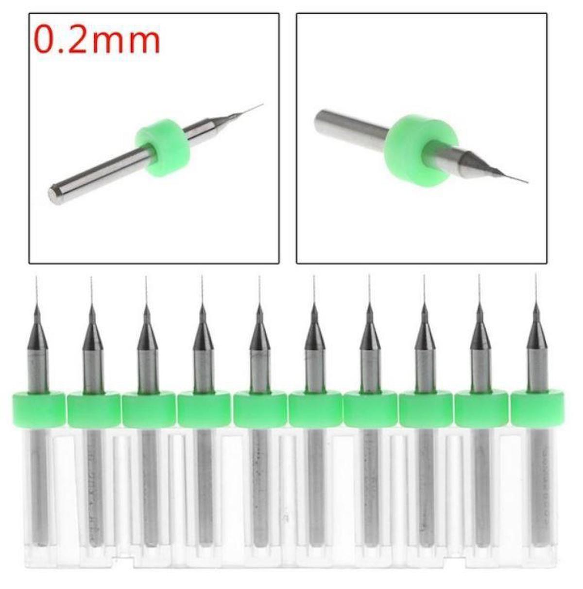 PCB Matkap Ucu  0,2mm Tungsten Mikro Karbür 10 Adet 18 Shank