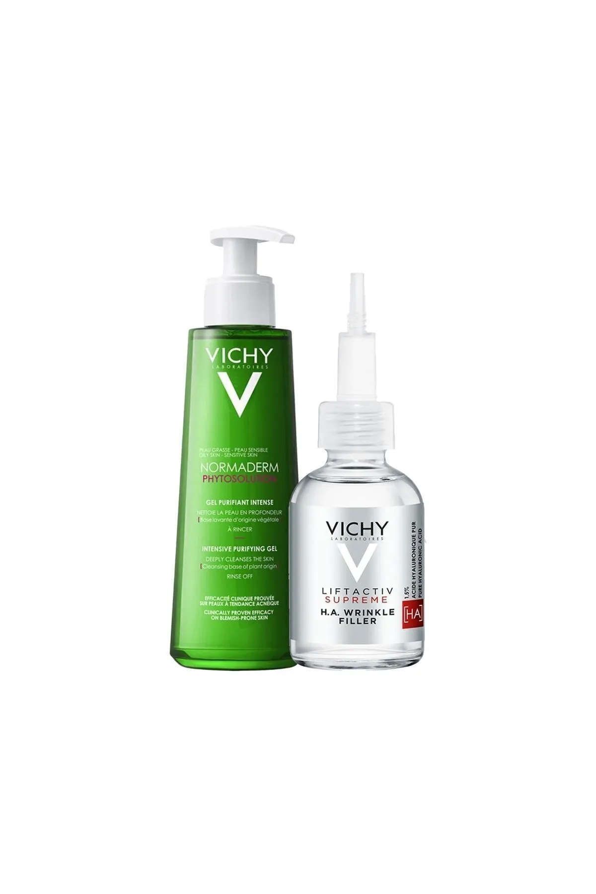 Set of 2 serum and washing gel that cleans the pores of the skin and gives plumpness