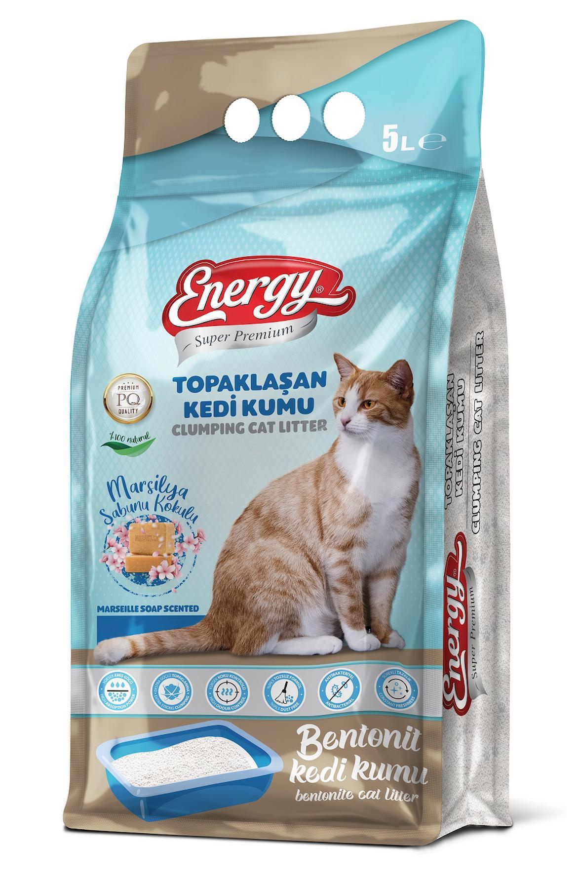 Energy Marsilya Sabunu Kokulu İnce Taneli Topaklaşan Bentonit Kedi Kumu 5 Lt