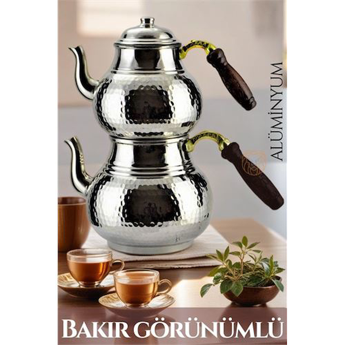 ModaCar 4 ADET Çaydanlık Seti Bakır Görünümlü Alüminyum 750+1600 ML 719293 Toptan Paket