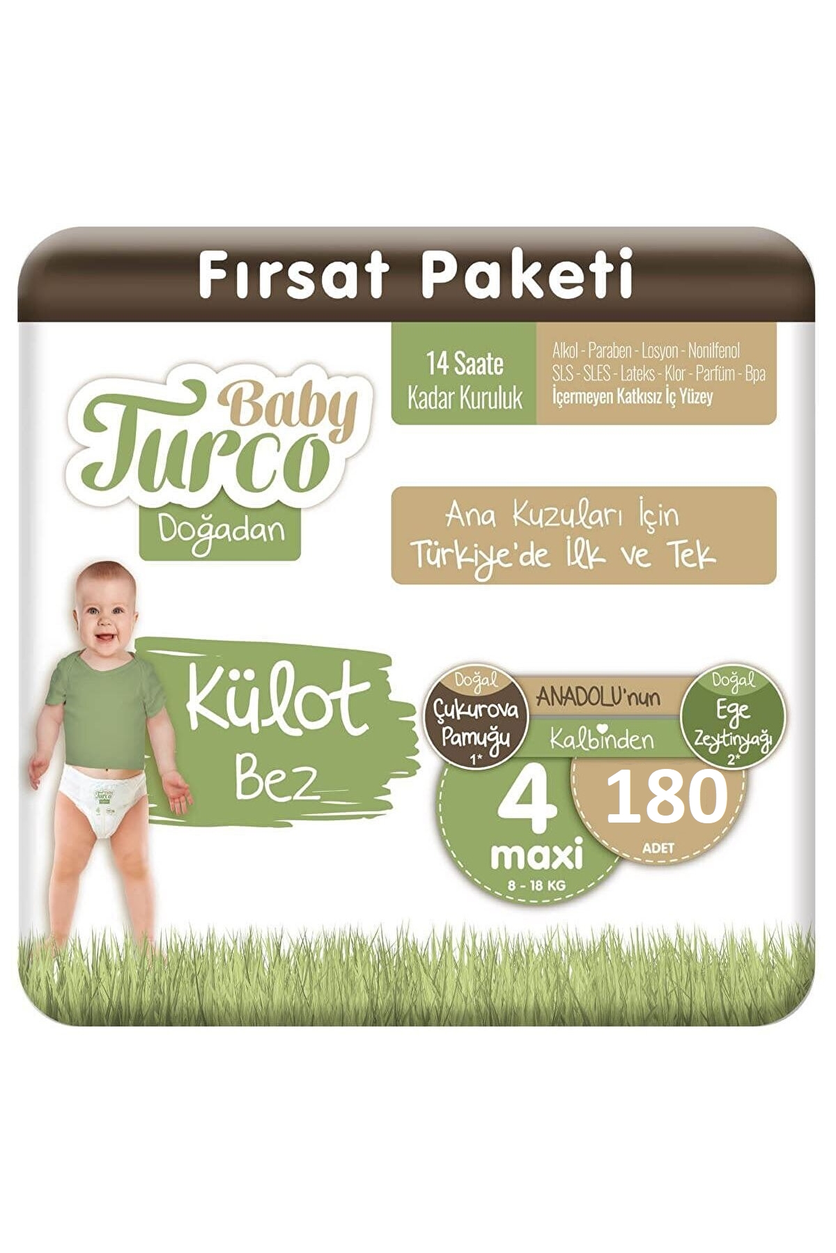 Baby Turco Doğadan 4 Numara Maxi 180'li Külot Bez