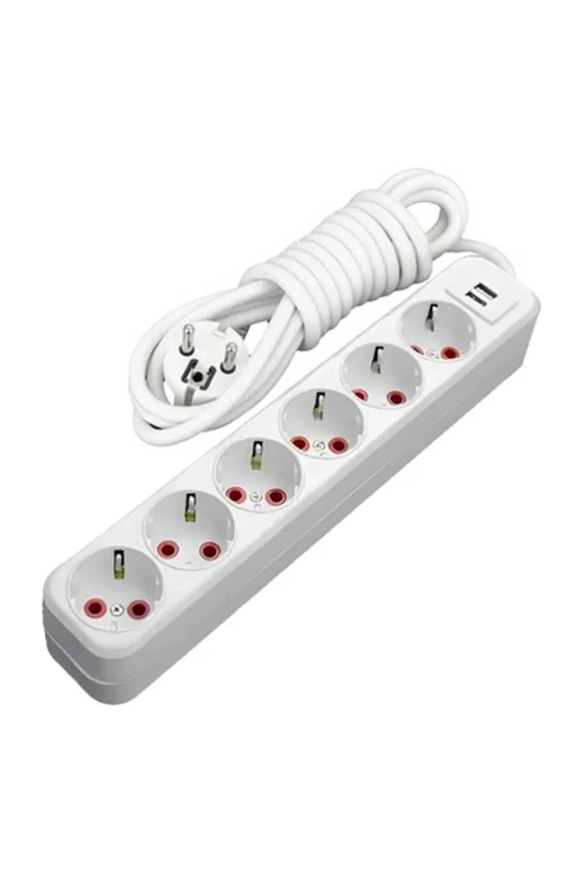 Asyagrup Ay-ka Altılı Topraklı Grup Priz / 2xusb'li - 2 Metre