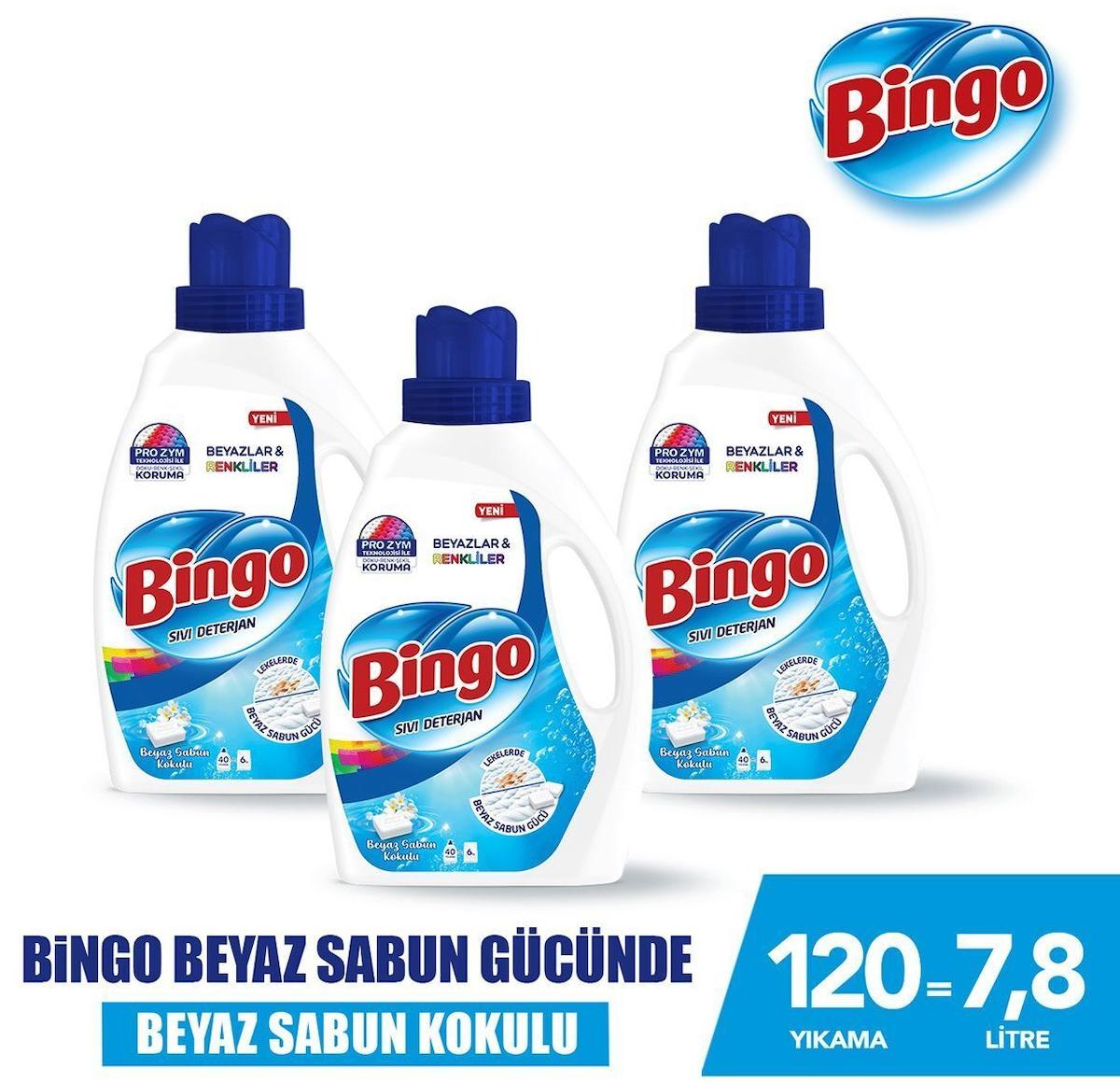 Bingo Sıvı Deterjan Beyaz ve Renkli Beyaz Sabun Kokulu 2,6 ml x 3 Adet