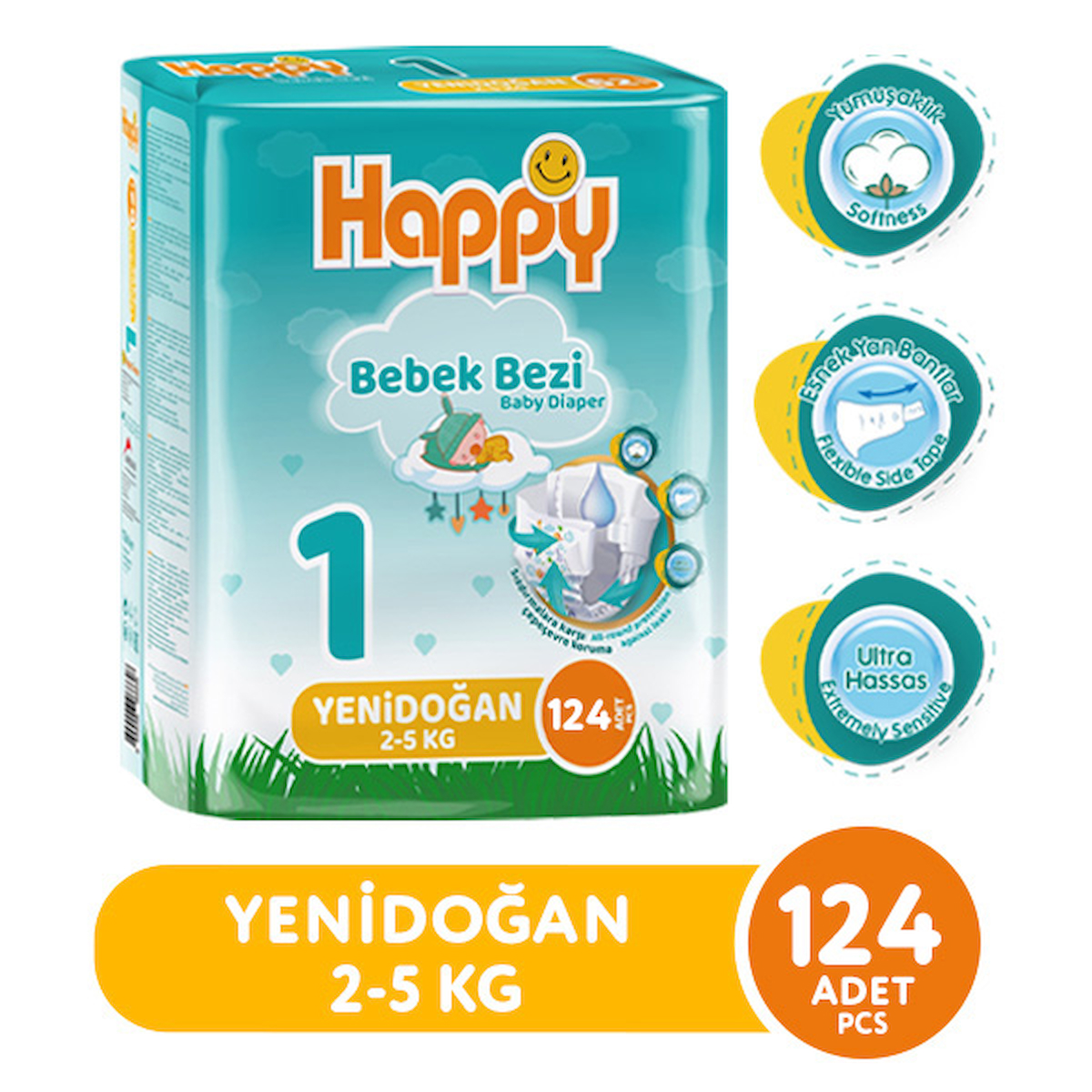 Happy Bebek Bezi Yenidoğan 1 No 62 li x 2 Adet