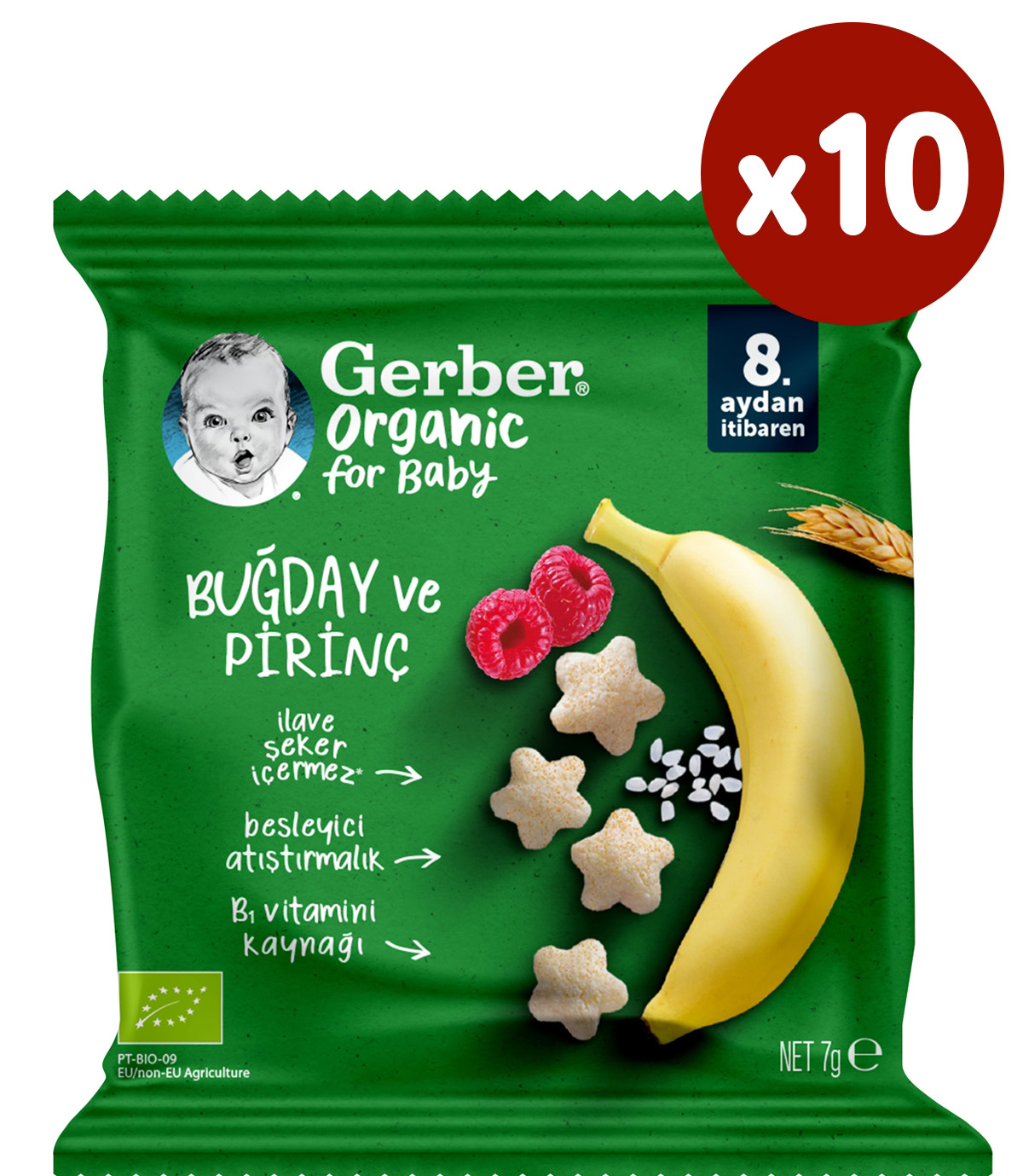 Gerber Pirinçli Buğday Muzlu Ahudulu Bebek Atıştırmalığı 7g x 10 Adet