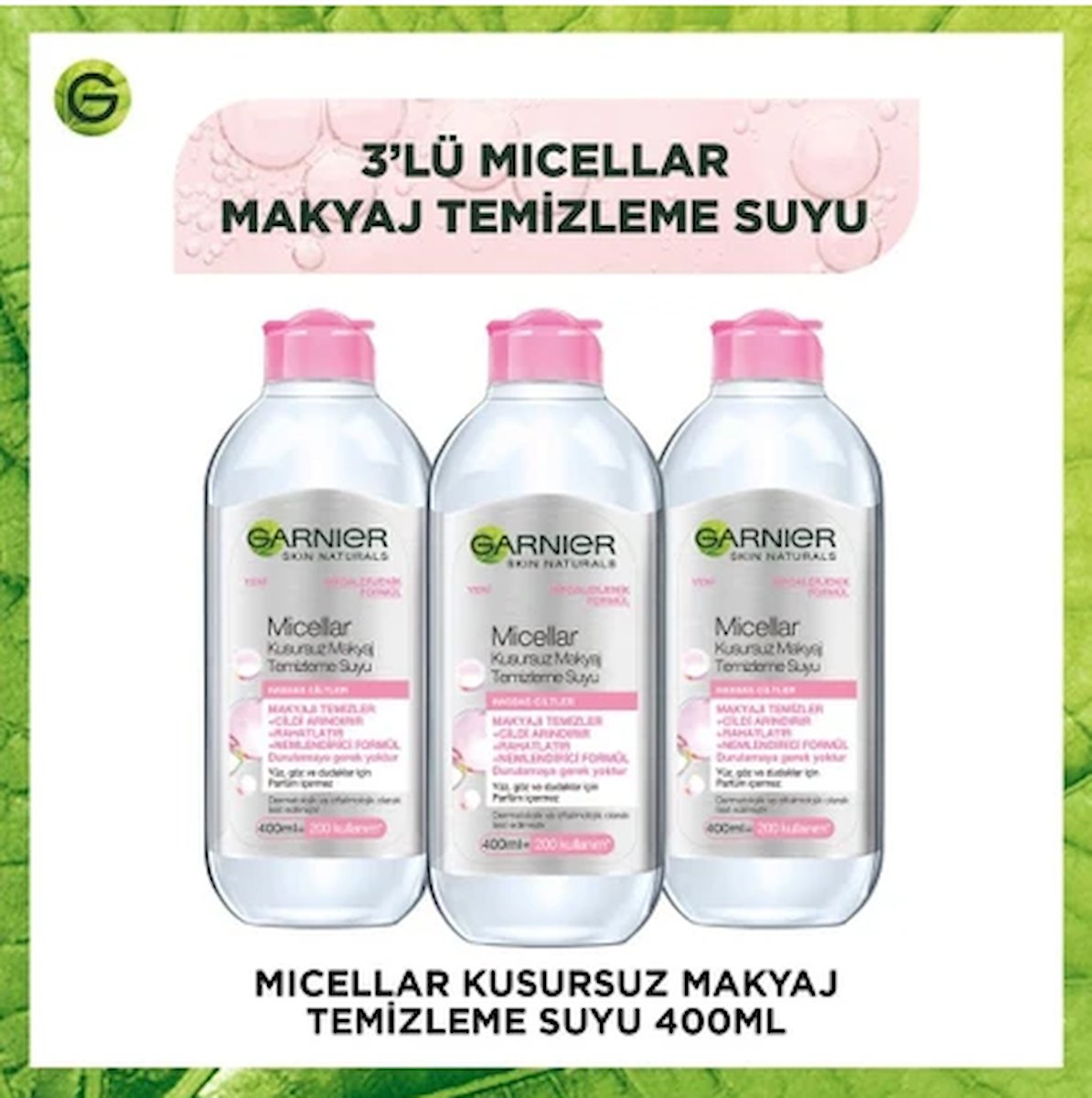 Garnier Micellar Kusursuz Makyaj Temizleme Suyu 400 ml x 3 Adet