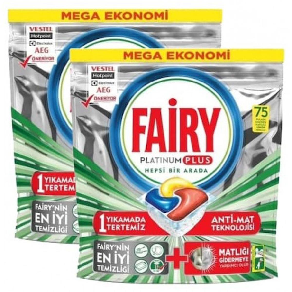 Fairy Platinum Plus Bulaşık Makinesi Tableti 75 li x 2 Adet