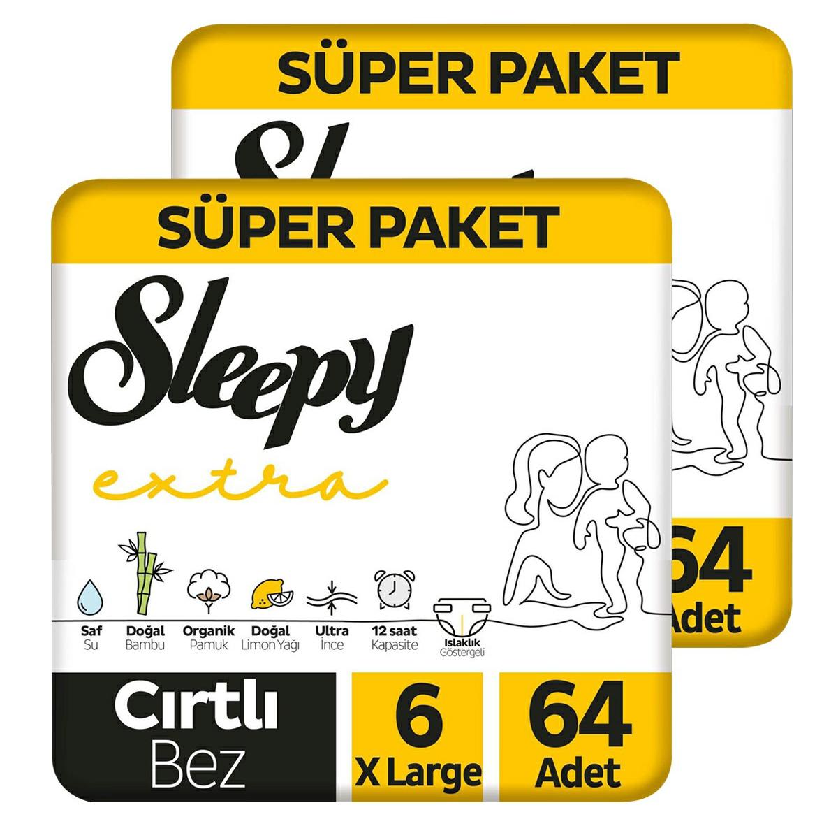 Sleepy Extra 6 Numara X Large 64'lü Cırtlı Bez