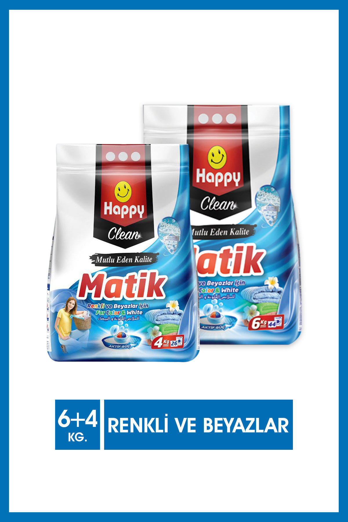 Happy Clean Toz Çamaşır Deterjanı Renkli ve Beyazlar için 6 kg + 4 kg