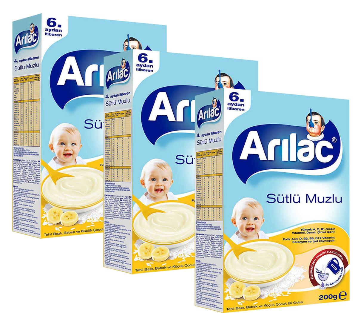 Arılac Instant Ek Gıda Sütlü Muzlu 200 gr x 3 Adet