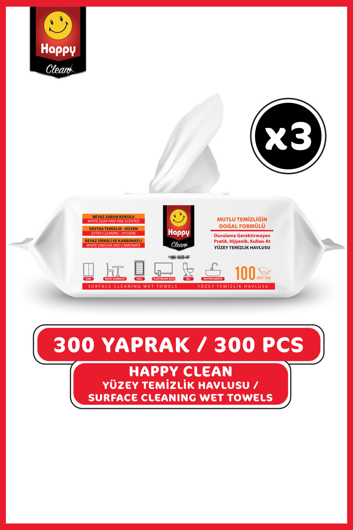 Happy Clean Yüzey Temizleme Havlusu 100 lü x 3 Adet