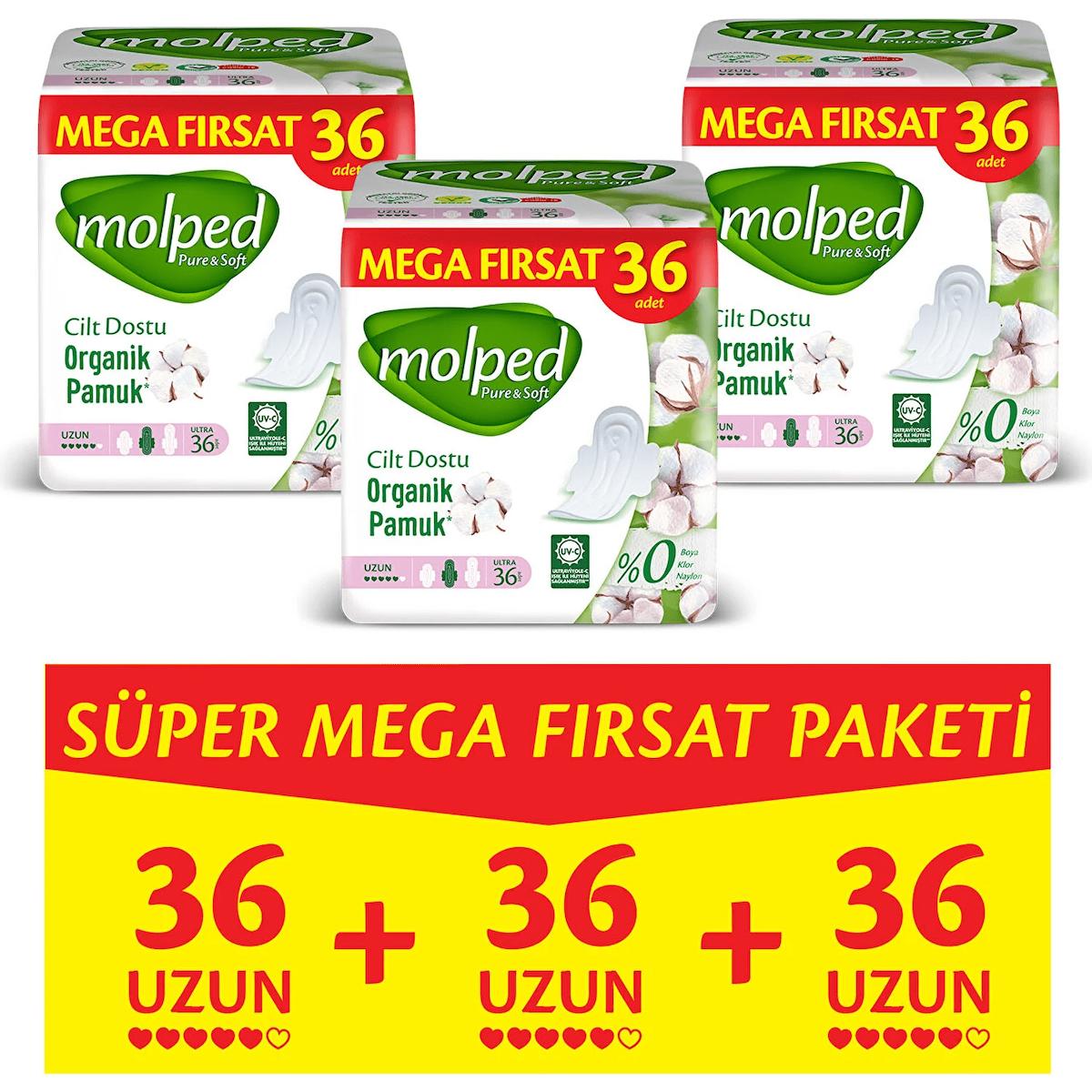 Molped Pure Soft Mega Fırsat Uzun Ultra 36 lı x 3 Adet