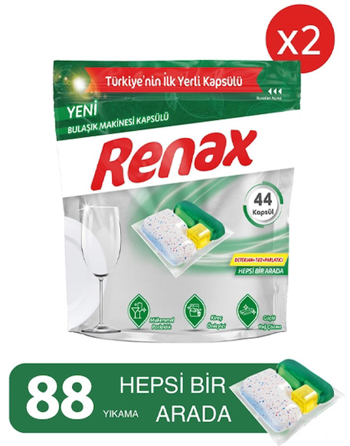 Renax Bulaşık Makinesi Kapsülü Hepsi Bir Arada 44 lü x 2 Adet