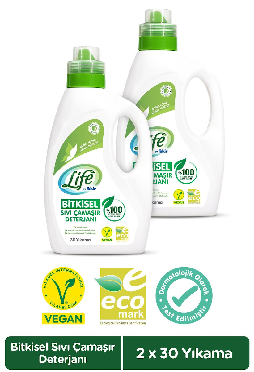 Life by Fakir Bitkisel  Vegan Sıvı Çamaşır Deterjanı 1500 ml x 2 Adet