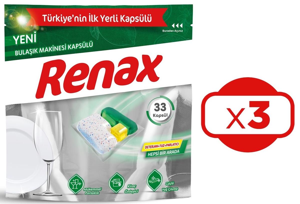 Renax Bulaşık Makinesi Kapsülü Hepsi Bir Arada 33 lü x 3 Adet