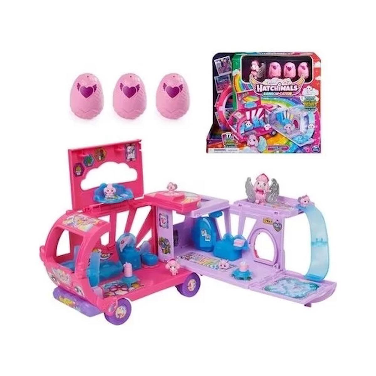 Hatchimals Colleggtibles Dönüşen Rainbow-Cation Karavan Oyuncak Araba 6 Özel Karakter 10 Aksesuar