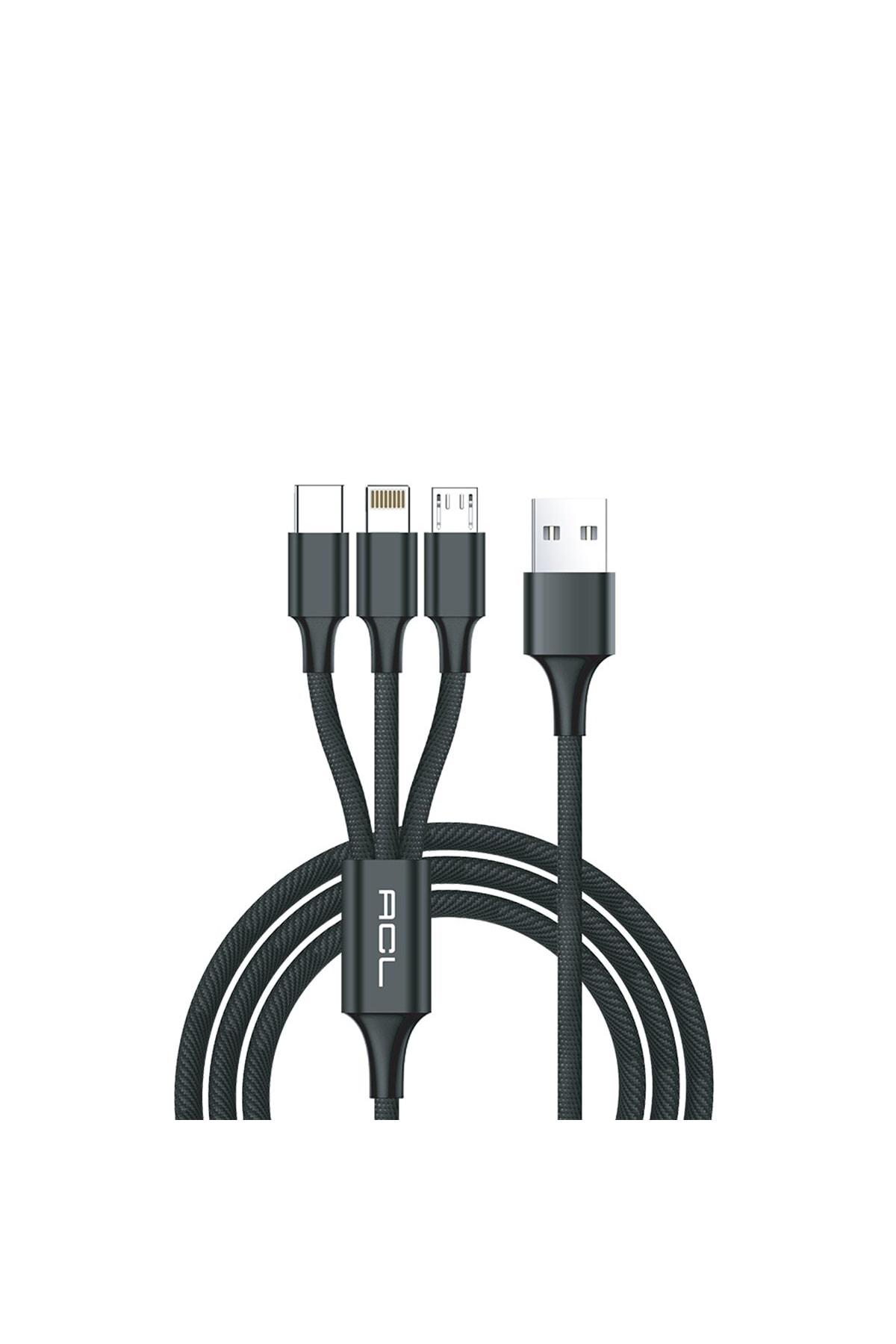 Zuidid Ack-47 3in1 Lightning, Micro, Type-c Metal Başlık Usb Şarj Kablosu