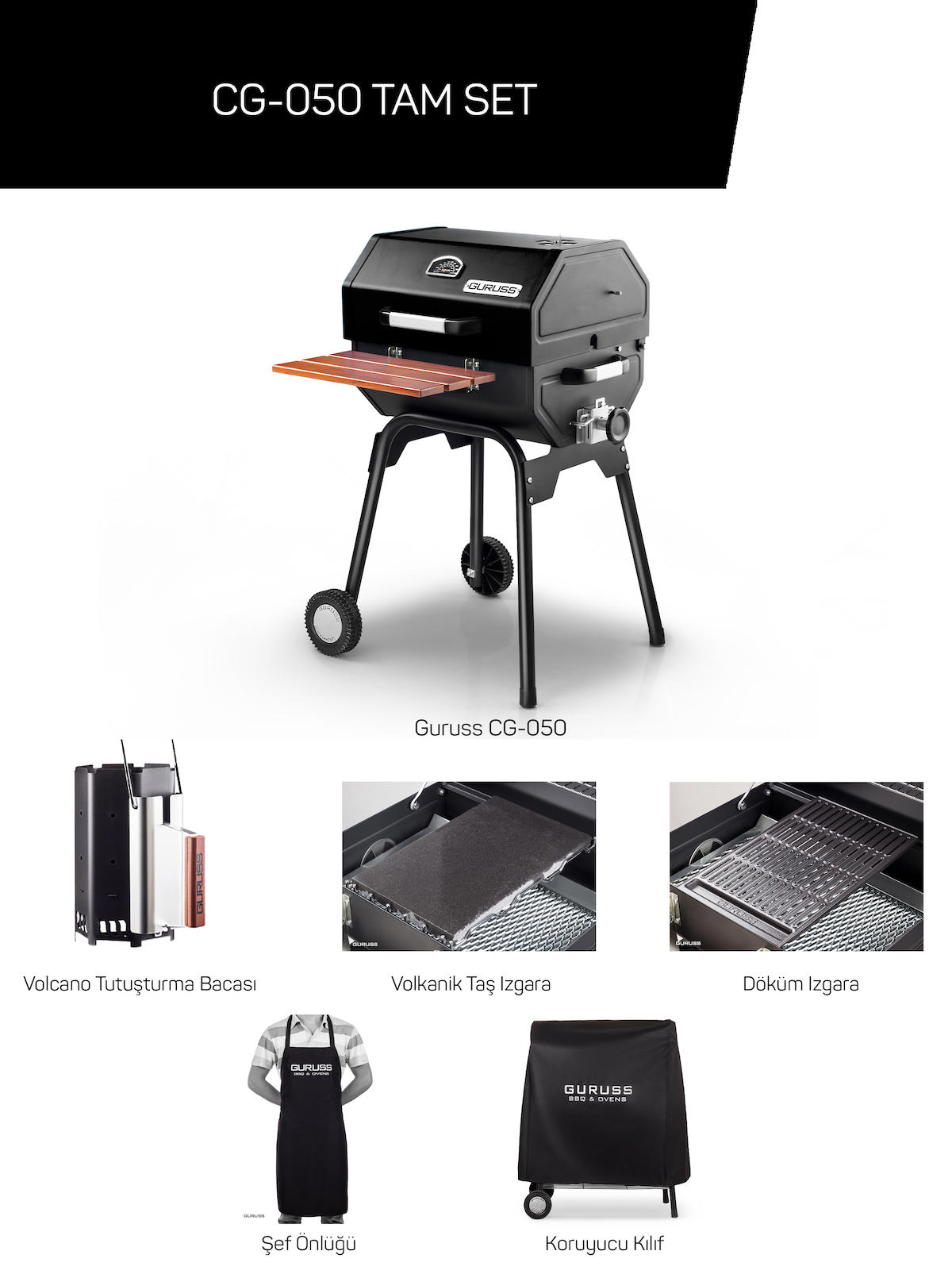 Guruss CG-050 Kömürlü Barbekü Mangal Tam Set Siyah