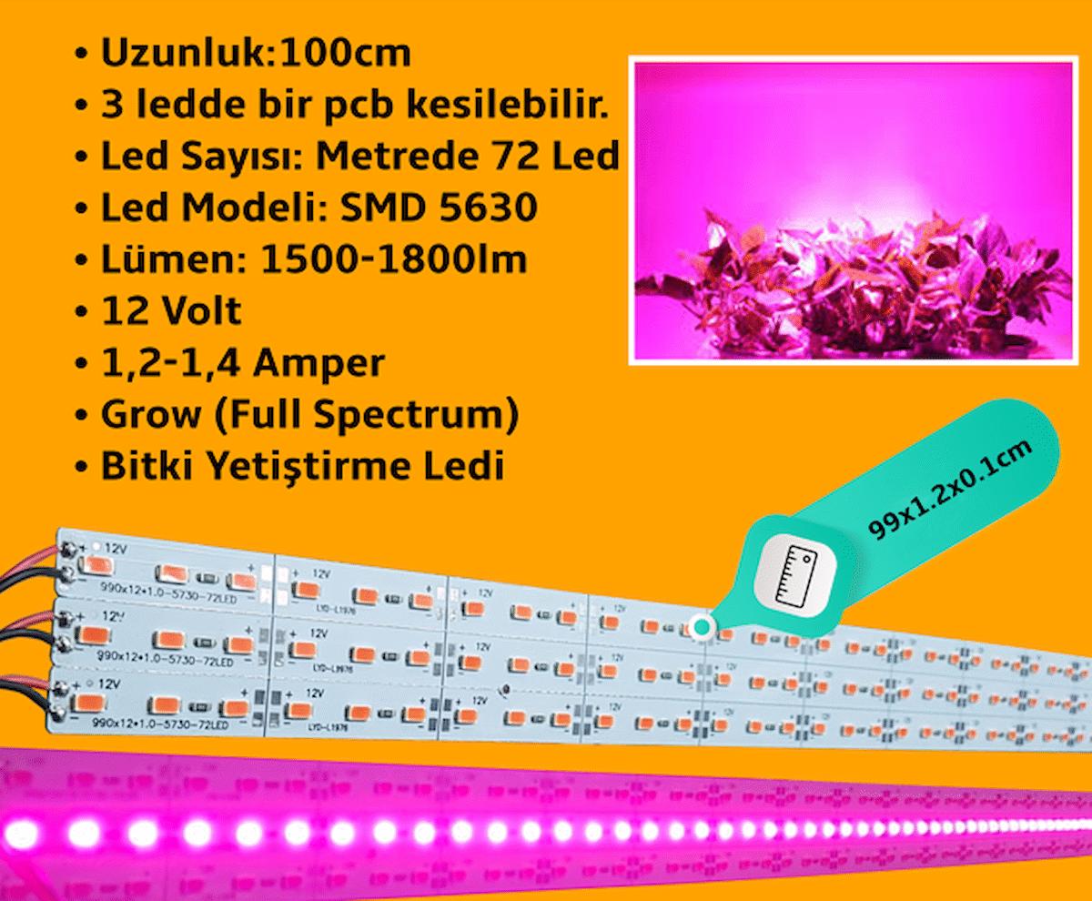 Bilgehan 12 Volt Bitki İçin Ledli Led Bar Alüminyum Çubuk 72 Ledli Grow