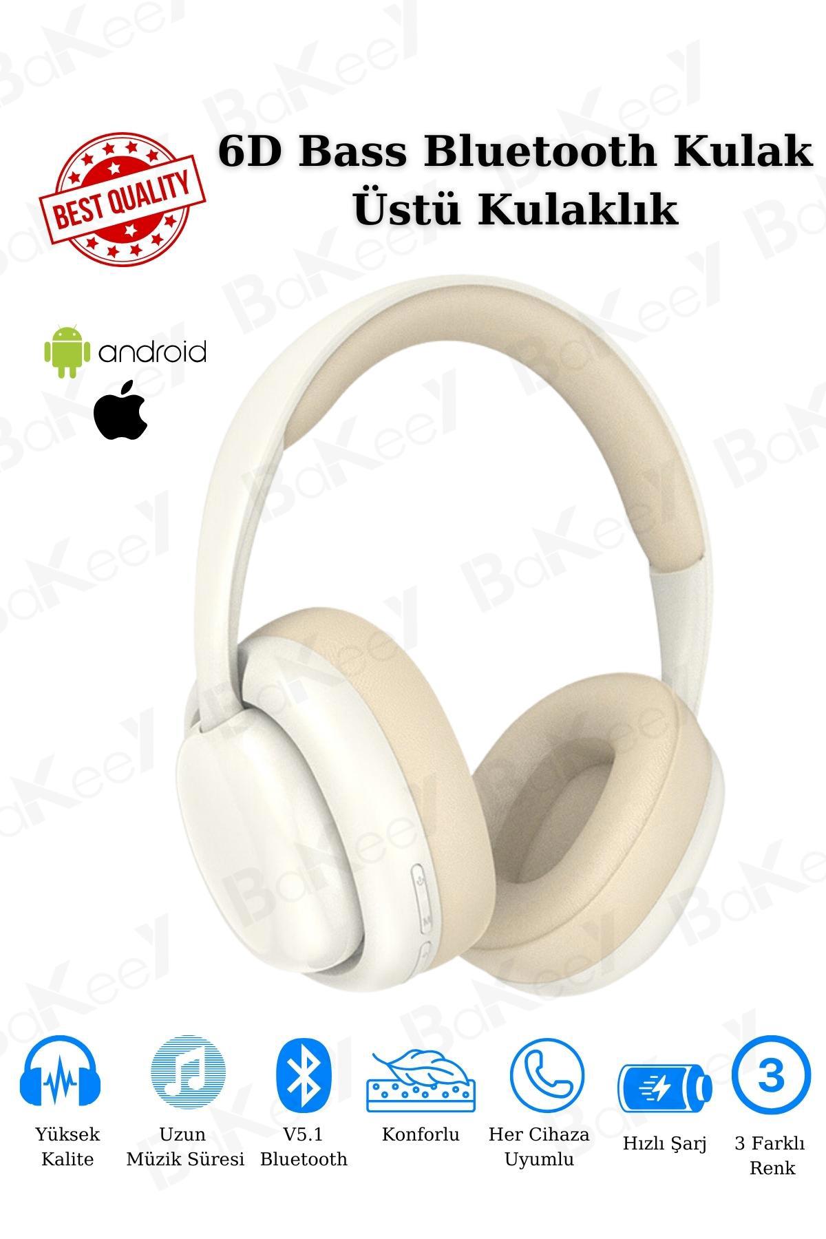 6D Bass Kulak Üstü Konforlu Her Cihazla Uyumlu Bluetooth Kablosuz Kulaklık