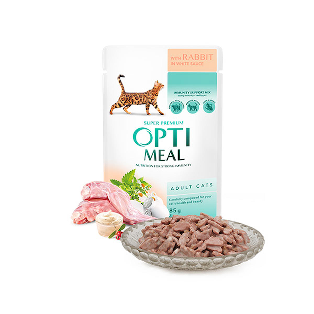 Optimeal Tavşanlı Beyaz Soslu Yaş Kedi Maması 85 Gr (459-C0547)